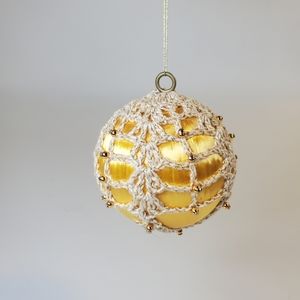 Vintage Push Pin Silk Gold Beaded Satin Christmas Tree Ornament 2.5" Macrame